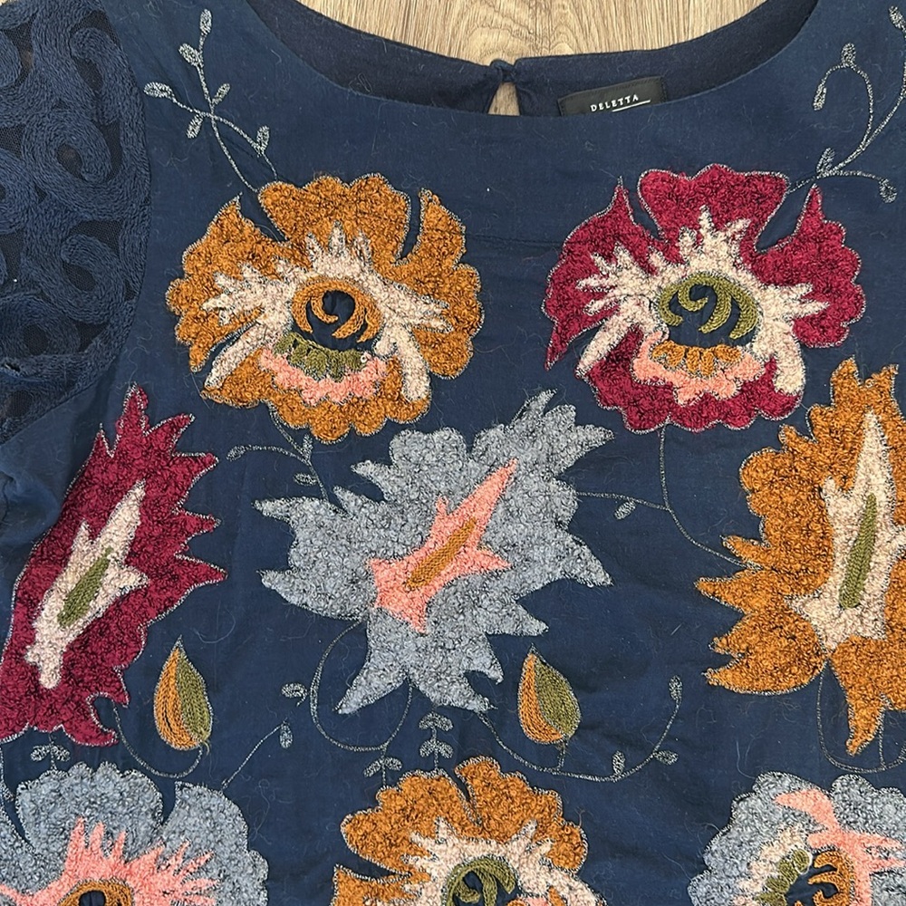 ANTHROPOLOGIE DELETTA Top Embroidered Floral Boho textured Bohemian Size S - Picture 15 of 17